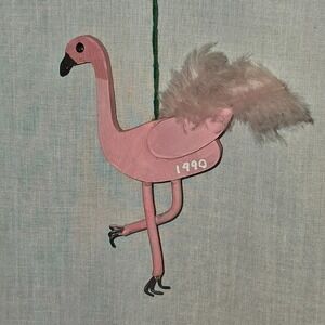 Wooden Flamingo Ornament Hanging Real Feather‎ Pink